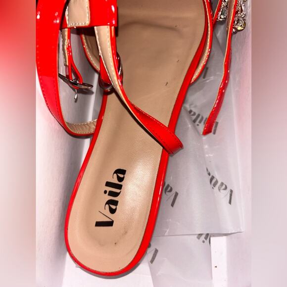 Women's Vaila Rosalind Rhinestone Ankle-Strap Flat Sandals Red Size 11 - Picture 12 of 12